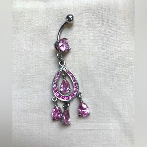 Pink Silver Belly button Ring surgical stainless steel belly button-2 …